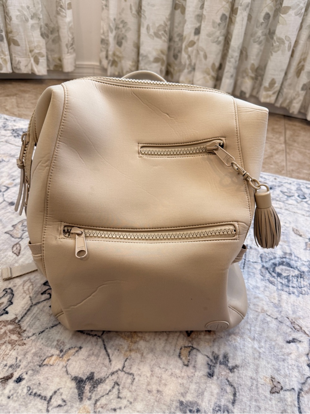 Caden Lane Cream Faux-Leather Backpack with Tassel